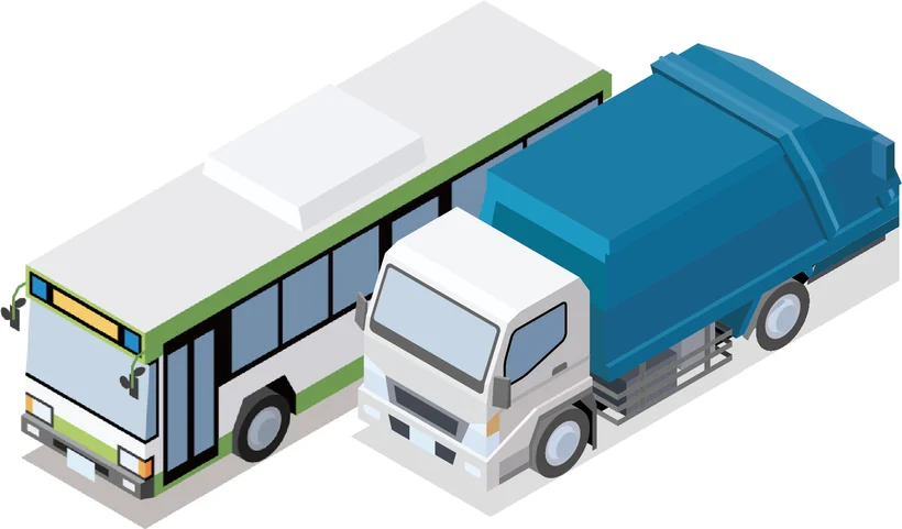 バスとゴミ収集車のイラスト
